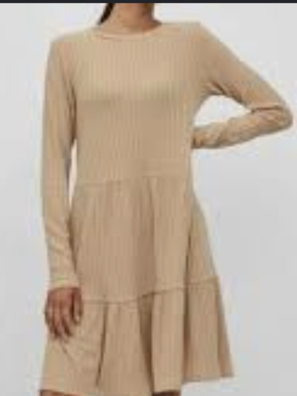 Vero Moda Camel/Tan Long Sleeve Tiered Knit Dress